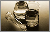 Photo of research glassware with liquids